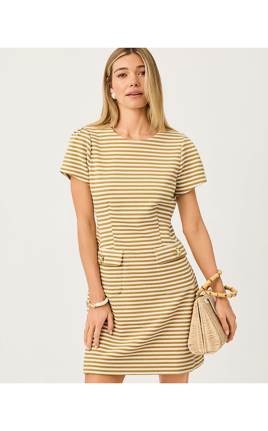 FALLON DRESS, GOLD METALLIC OTTOMAN STRIPE