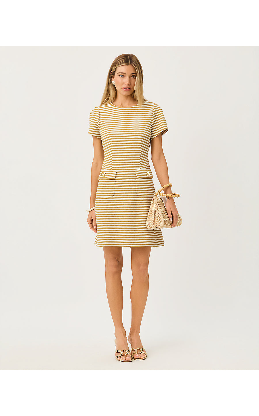 FALLON DRESS, GOLD METALLIC OTTOMAN STRIPE