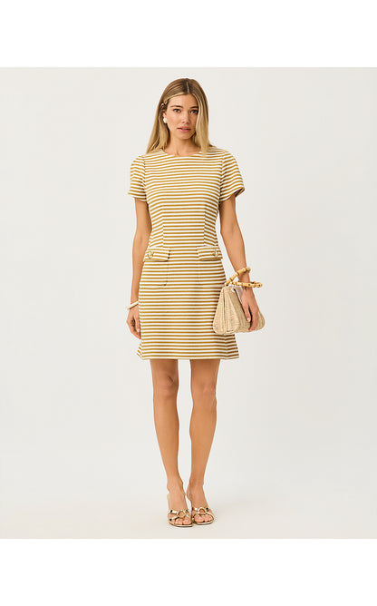 FALLON DRESS, GOLD METALLIC OTTOMAN STRIPE