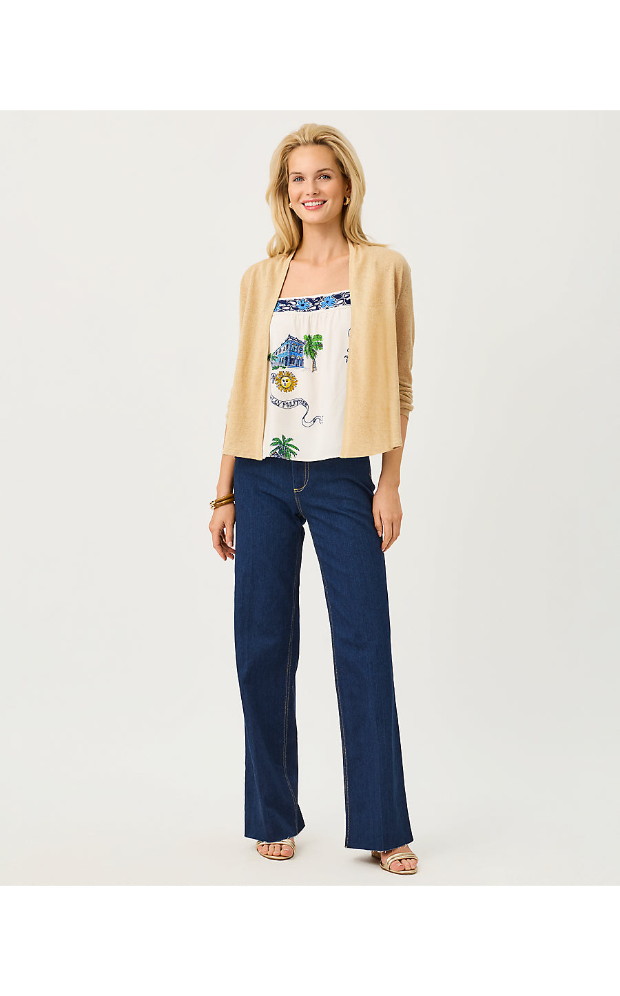 FARETTA CARDIGAN, WICKER TAN METALLIC