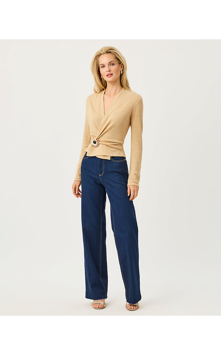 FARETTA CARDIGAN, WICKER TAN METALLIC