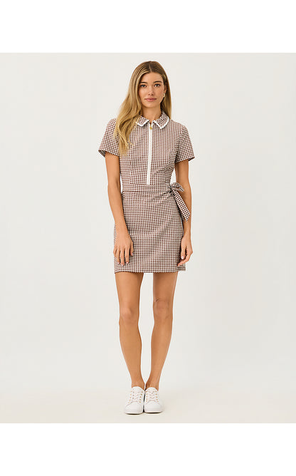 KATHY SHORT SLEEVE TIE DRESS, COCO BEACH MINI PERFORMANCE GINGHAM