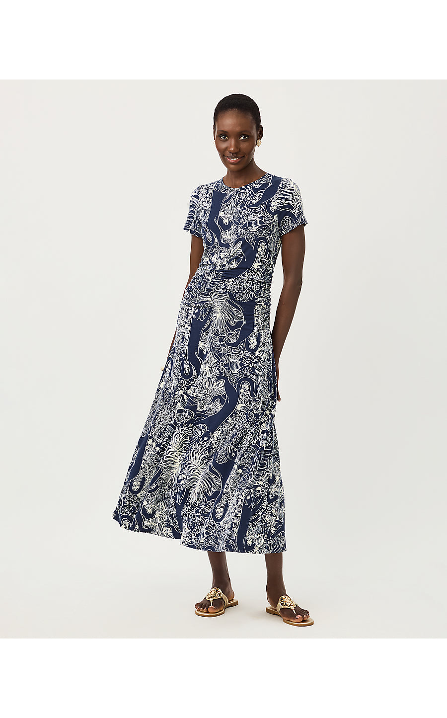 ALMA MIDI DRESS UPF 50+, LOW TIDE NAVY PALM PROWL