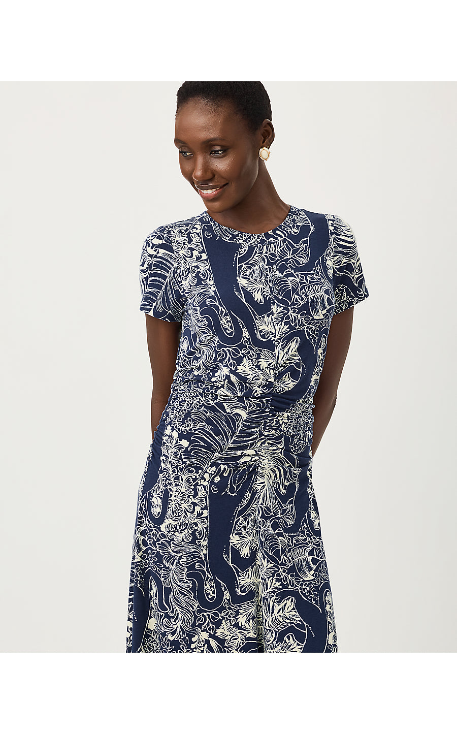 ALMA MIDI DRESS UPF 50+, LOW TIDE NAVY PALM PROWL