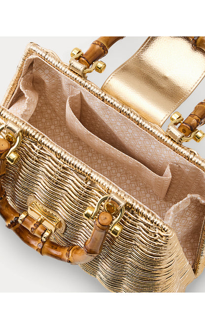 LEENA TOP HANDLE BAG, Gold Metallic
