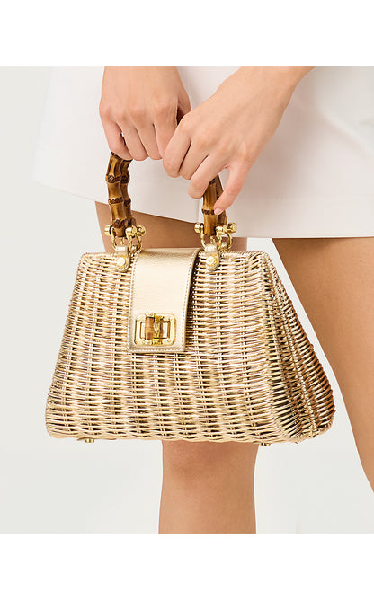 LEENA TOP HANDLE BAG, Gold Metallic