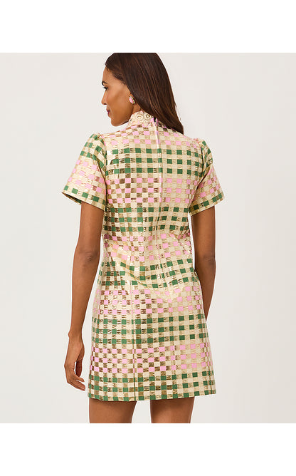 CARTY JACQUARD SHIFT, OREGANO GOLDEN GINGHAM JACQUARD