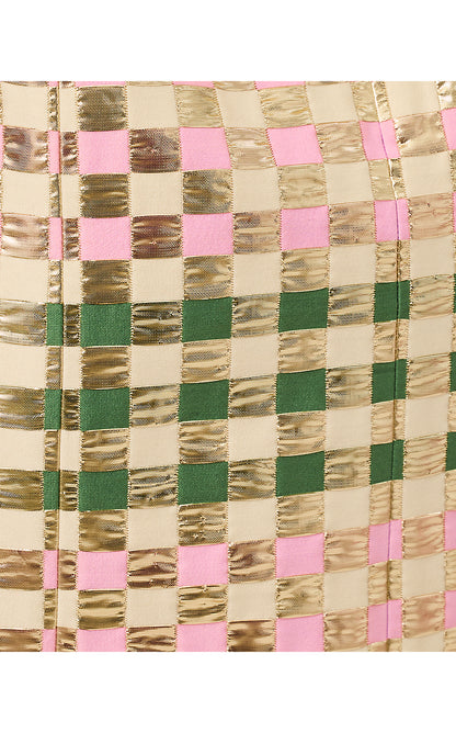 CARTY JACQUARD SHIFT, OREGANO GOLDEN GINGHAM JACQUARD