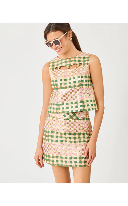 PALOMA SLEEVELESS TOP, OREGANO GOLDEN GINGHAM JACQUARD