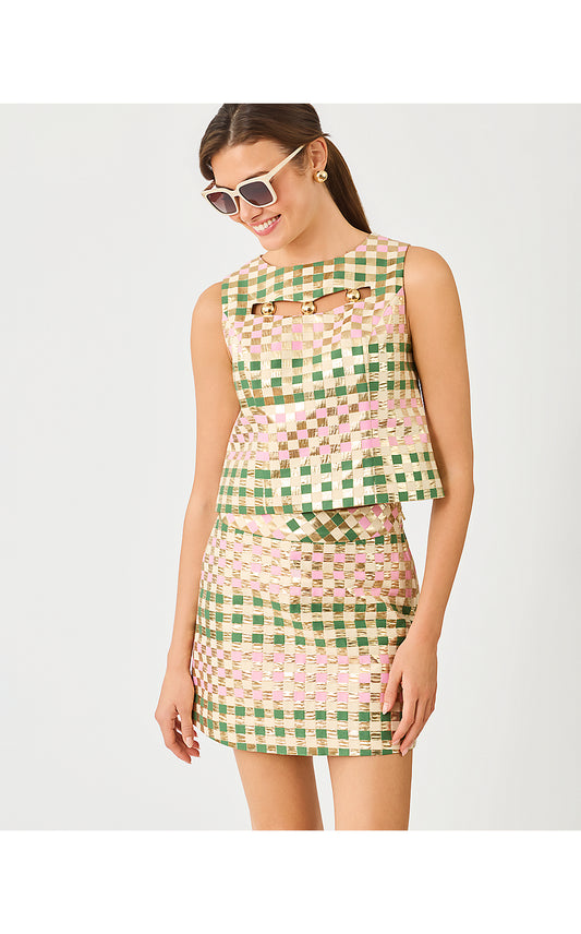 PALOMA SLEEVELESS TOP, OREGANO GOLDEN GINGHAM JACQUARD