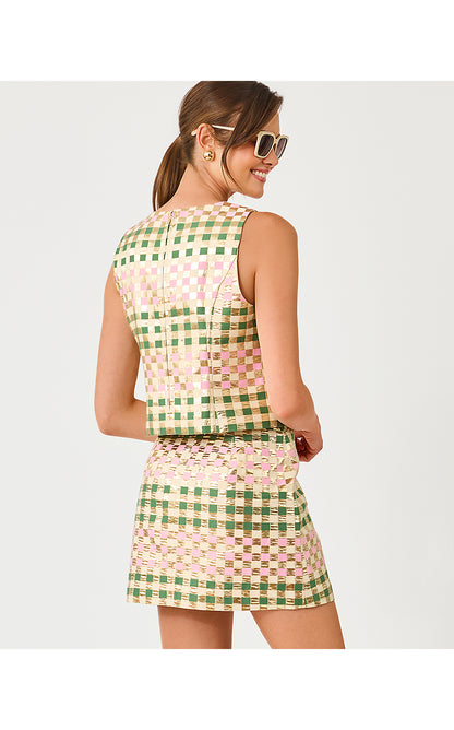 PALOMA SLEEVELESS TOP, OREGANO GOLDEN GINGHAM JACQUARD