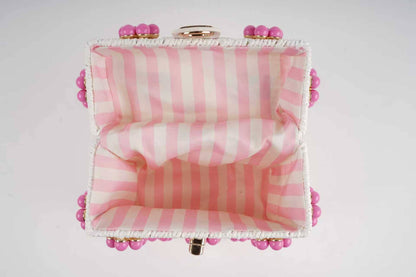 Wicker Bucket Daisy Flower Purse: White + Pearl Daisy