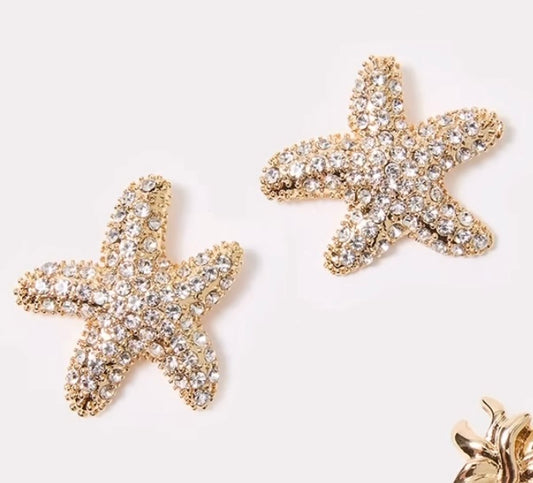 GWP EARRINGS, GOLD METALLIC GWP STARFISH EARRING