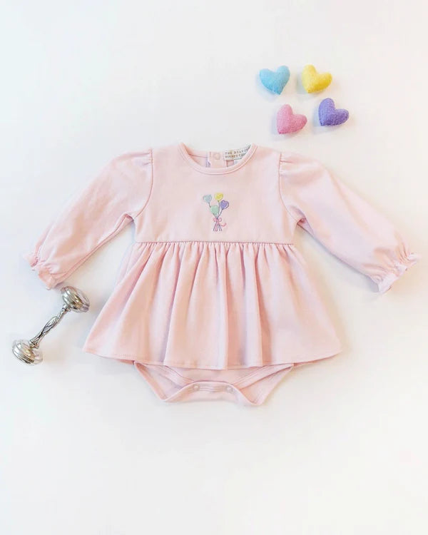 Long Sleeve Daisy Diaper Cover Dress, 
Palm Beach Pink/Balloons