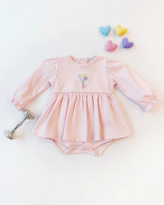 Long Sleeve Daisy Diaper Cover Dress, 
Palm Beach Pink/Balloons
