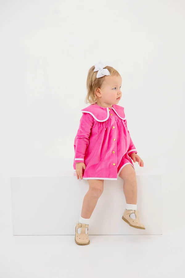Tabitha's Teacher's Pet Dress- Velveteen, 
Winter Park Pink/Worth Ave White