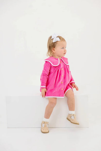 Tabitha's Teacher's Pet Dress- Velveteen, 
Winter Park Pink/Worth Ave White