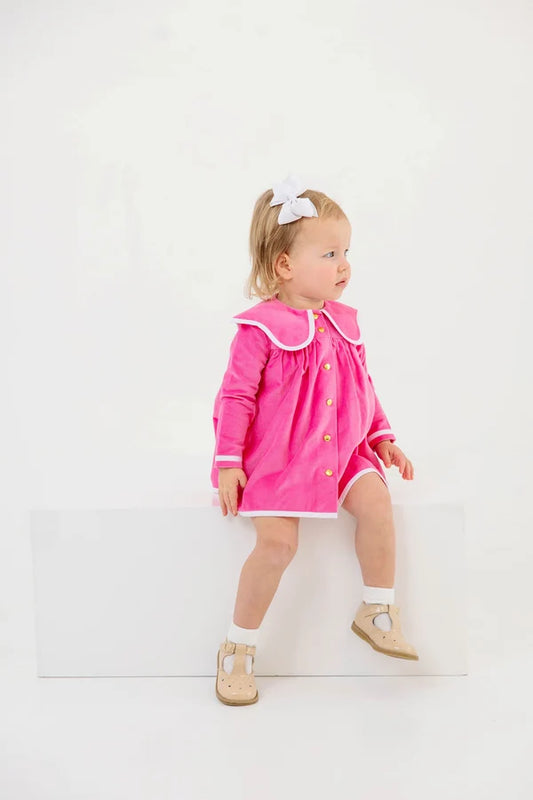 Tabitha's Teacher's Pet Dress- Velveteen, 
Winter Park Pink/Worth Ave White