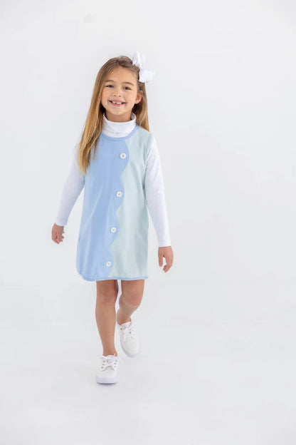 Kennedy Colorblock Dress- Heavy Weight Knit, 
Sarasota Sky/Old Greenwich Green