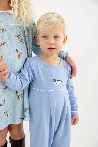 Long Sleeve Bradford Romper, 
Sarasota Sky/Worth Ave White/Duck