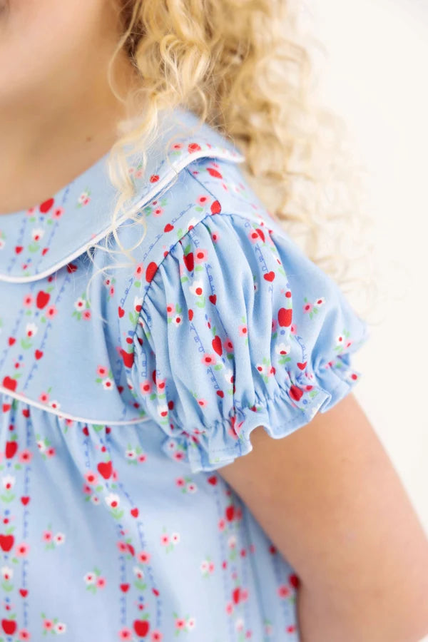 Holly Day Dress - Normal Weight Pima, 
First Day Flowers/Worth Ave White/Richmond Red