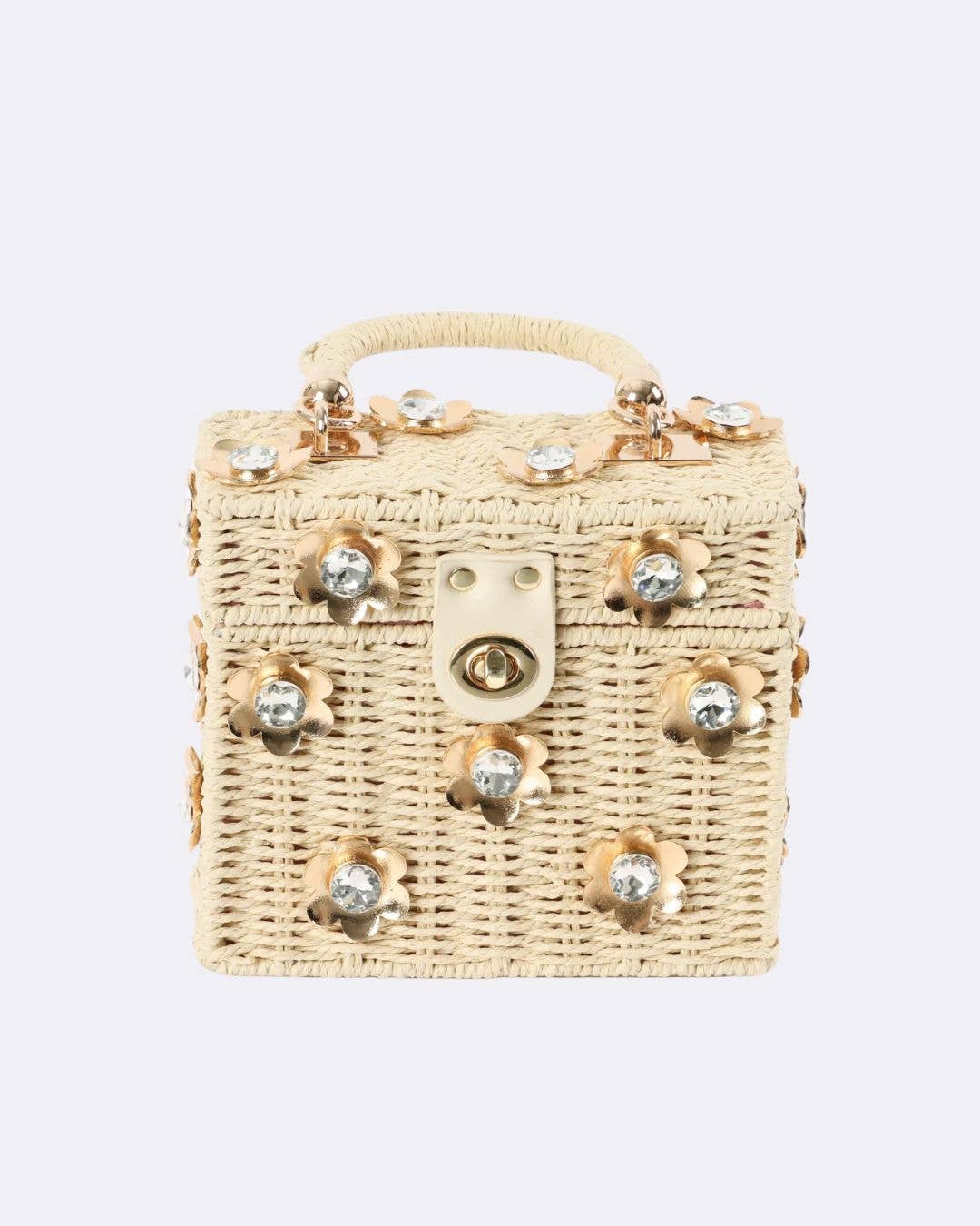 Wicker Bucket Daisy Flower Purse: Cream + GOLD LUXE Daisy