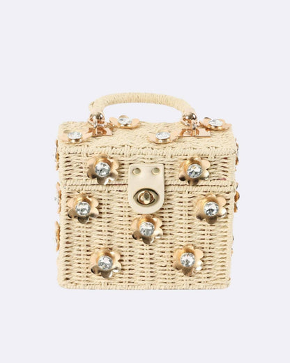 Wicker Bucket Daisy Flower Purse: Cream + GOLD LUXE Daisy