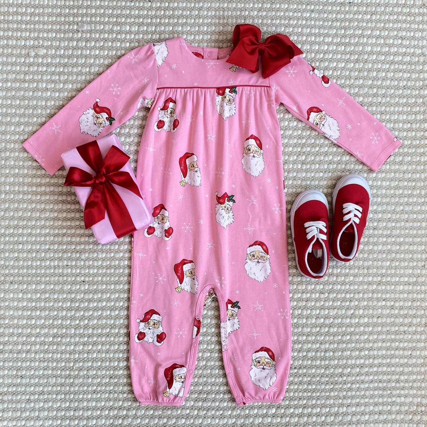 Long Sleeve Penny's Playsuit, 
Dear Santa(Hamptons Hot Pink)/Richmond Red