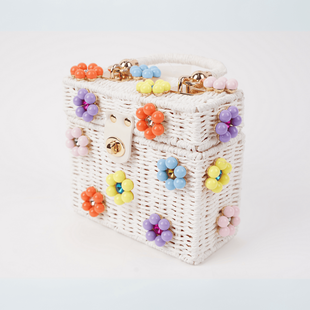 Wicker Bucket Daisy Flower Purse: Navy + White Daisy