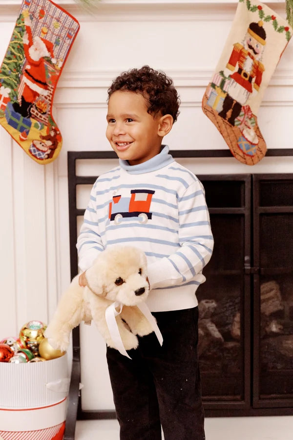 Isaac's Intarsia Sweater, 
Barrington Blue Stripe/Train