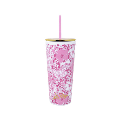 Tumbler with Straw, Conch Shell Pink Burst of Joy