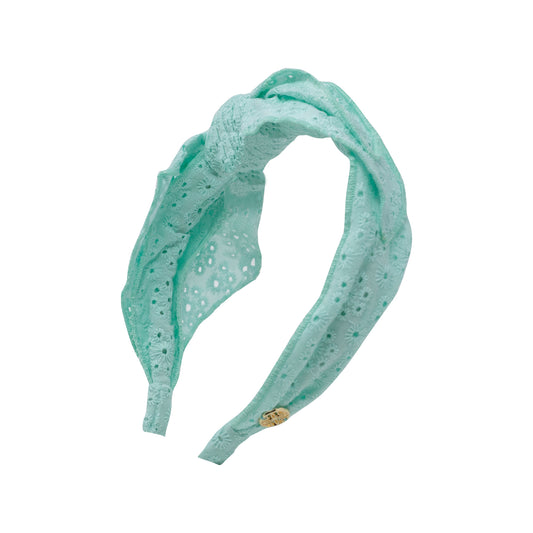Side Bow Knotted Eyelet Headband, Mint Condition