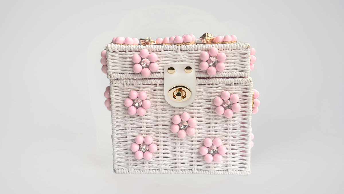 Wicker Bucket Daisy Flower Purse: Navy + White Daisy