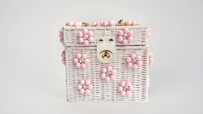 Wicker Bucket Daisy Flower Purse: Navy + White Daisy