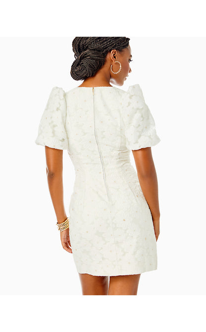 CITRA ELBOW SLEEVE ORGANZA DRESS, RESORT WHITE PERFECT PETALS JACQUARD