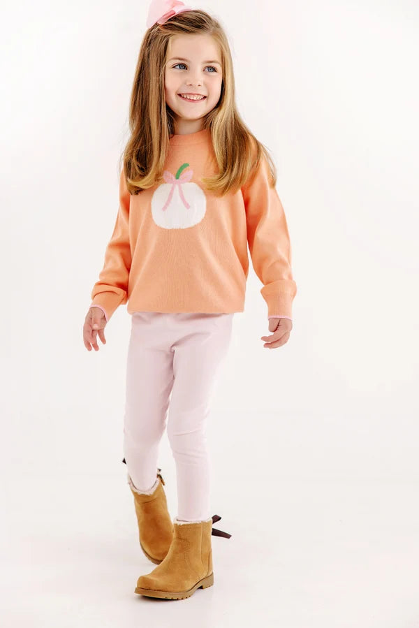 Isabelle's Intarsia Sweater, 
Seashore Sherbet/Pumpkin and Bow