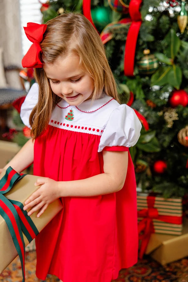 Mary Dal Dress - Broadcloth, Worth Ave White/Richmond Red