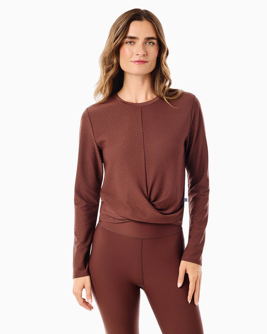 ACTIVE MESH TOPSPIN LONG SLEEVE TOP - MILK CHOCOLATE
