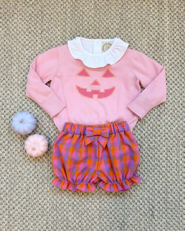 Isabelle's Intarsia Sweater, Sandpearl Pink/Pumpkin Face