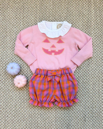 Isabelle's Intarsia Sweater, Sandpearl Pink/Pumpkin Face