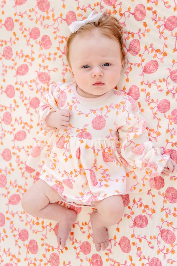 Long Sleeve Daisy Diaper Cover Dress, 
Gourd-geous (Palmetto Pearl)/Palm Beach Pink