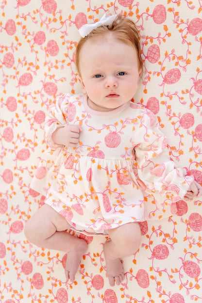 Long Sleeve Daisy Diaper Cover Dress, 
Gourd-geous (Palmetto Pearl)/Palm Beach Pink
