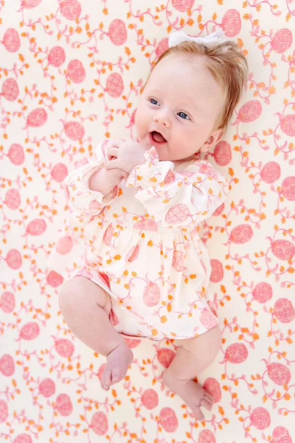 Long Sleeve Daisy Diaper Cover Dress, 
Gourd-geous (Palmetto Pearl)/Palm Beach Pink