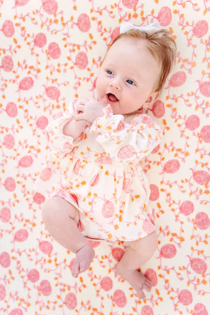 Long Sleeve Daisy Diaper Cover Dress, 
Gourd-geous (Palmetto Pearl)/Palm Beach Pink