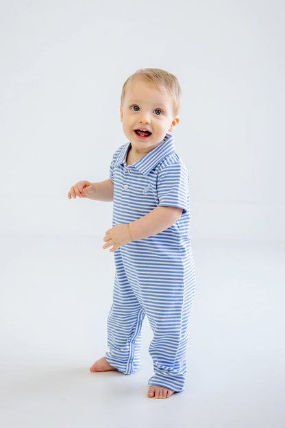 Sir Proper's Romper with Pants, 
Barbados Blue Stripe/Buckhead Blue