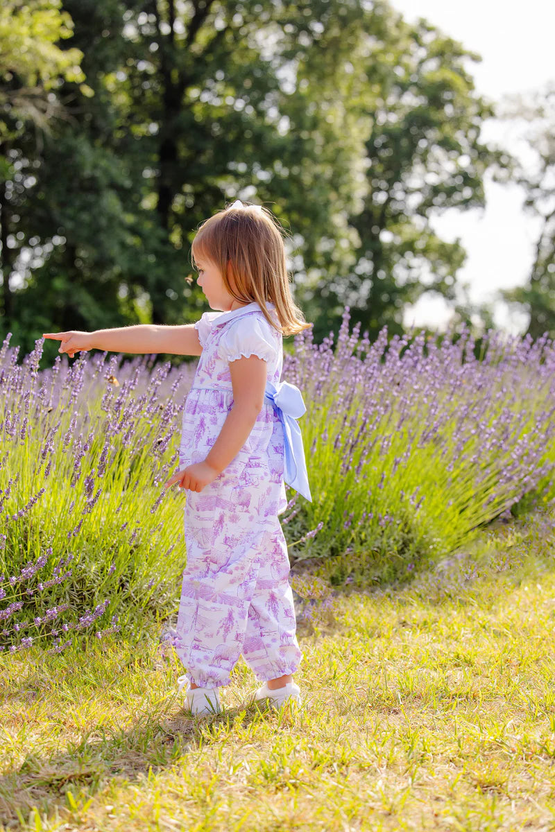Sleeveless Rebecca Romper - Lavender and Lambs with Beale Street Blue