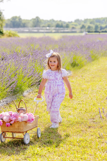 Sleeveless Rebecca Romper - Lavender and Lambs with Beale Street Blue