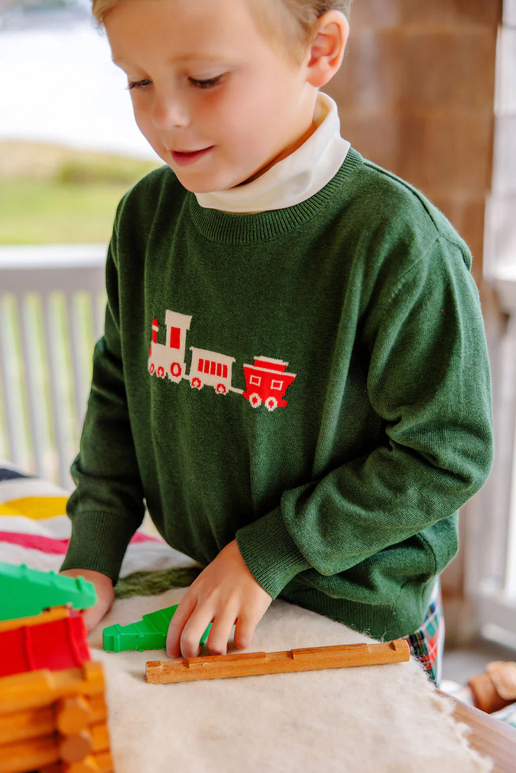 Isaac's Intarsia Sweater, 
Grier Green/Train