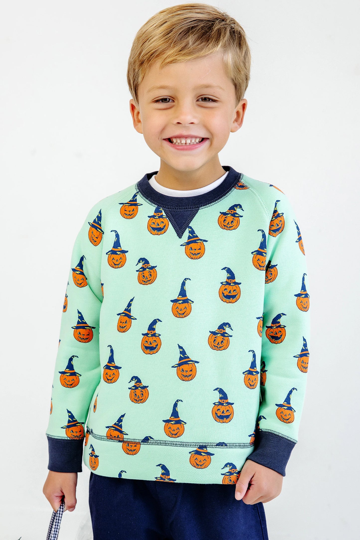 Cassidy Comfy Crewneck - Boys - French Terry, 
Olde Jolly Jack O Lantern/Nantucket Navy