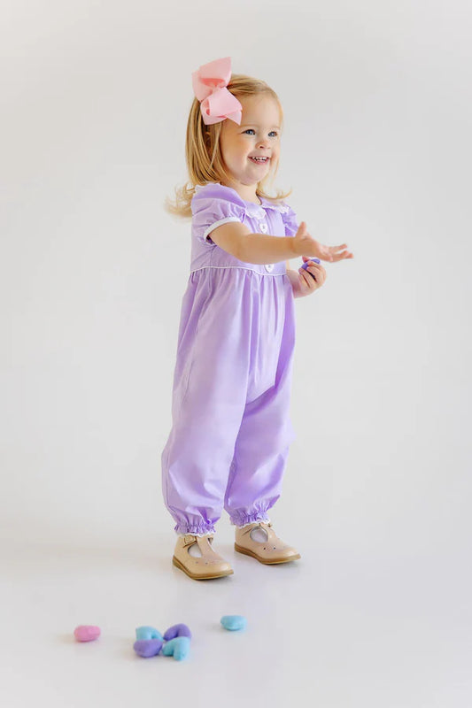 Olivia Ruth Romper, 
Lauderdale Lavender/Worth Ave White